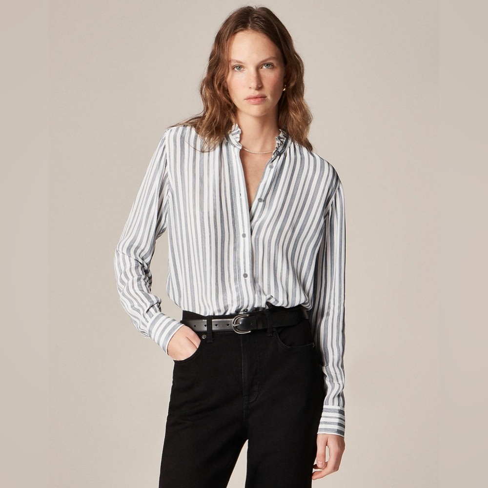 J Crew Jules ruffle-collar shirt in striped crepe de chine CP661